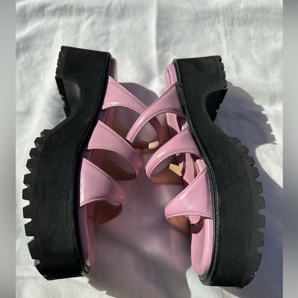 Pink Leather Triple Strap Platform Sandals size 9 - Picture 6 of 9